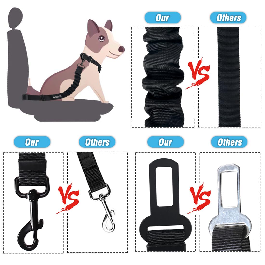 Cooyoo Dog Seat Belt,3 Piece Set Retractable Dog Car Harness Adjustable Dog Seat Belt For Vehicle Nylon Pet Safety Seat Belts He