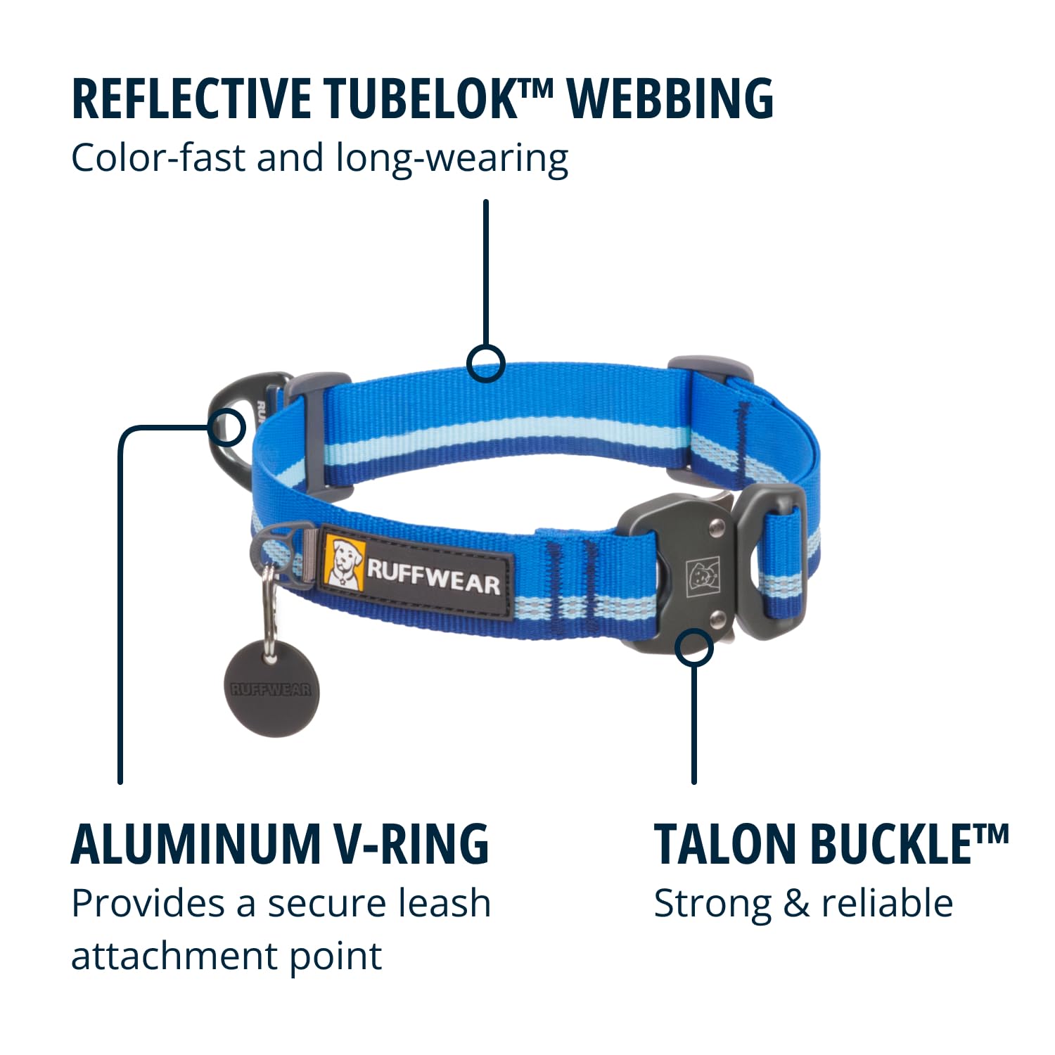 Ruffwear, Top Rope Dog Collar, Reflective Metal Buckle Dog Collar for Everyday Use, Blue Pool, 14-20