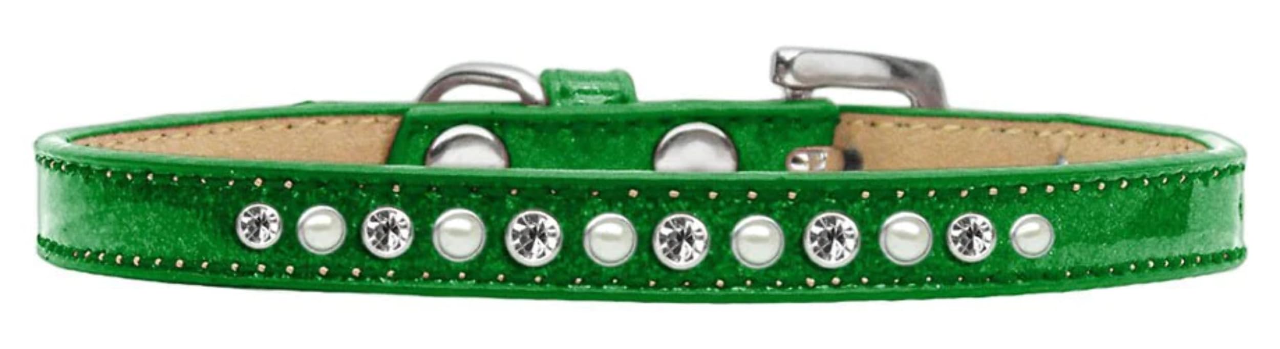Dog, Puppy and Pet Ice Cream Collar, Pearl & Clear Crystal Rimsets Silver 16