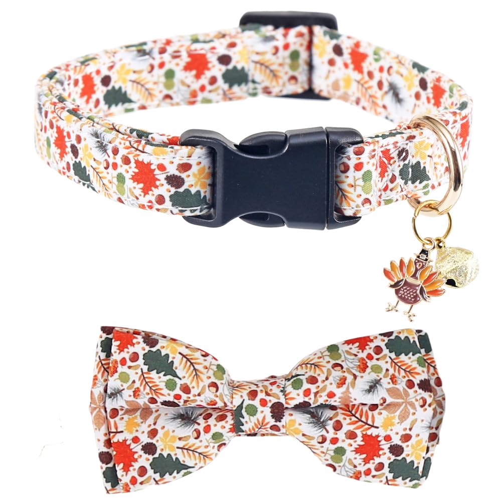 Thanksgiving Day Dog Collar Fall With Bowtie And Bell Autumn Holiday Adjustable Pet Collars For Dogs (Turkey,Small)