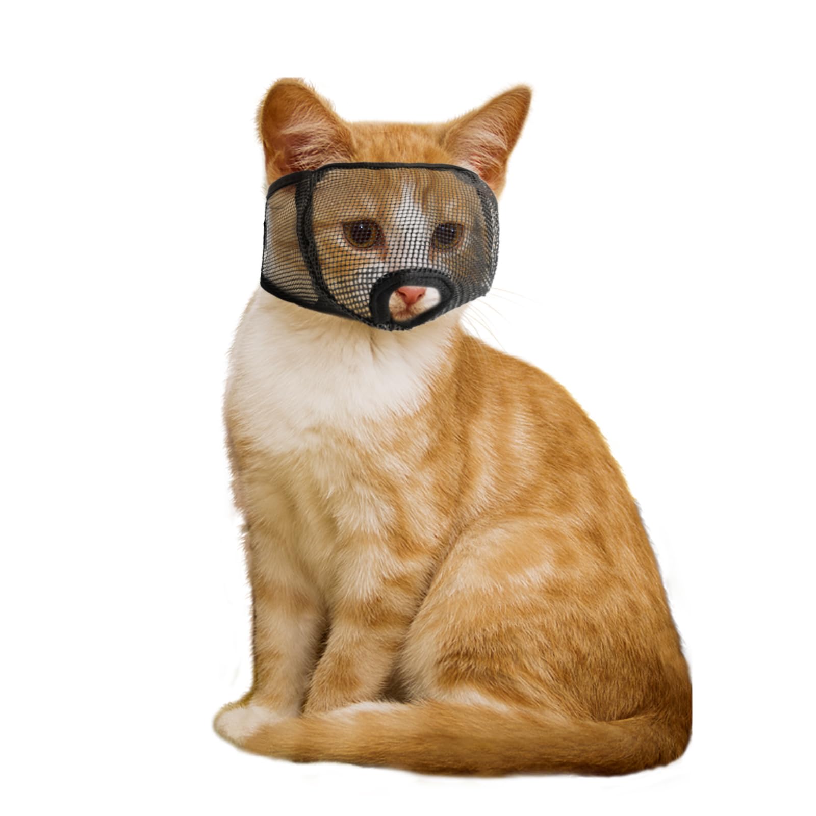 Wintchuk Cat Muzzle For Grooming Nail Trimming With Soft Mesh Covered, Prevent Biting Chewing(L,Black)