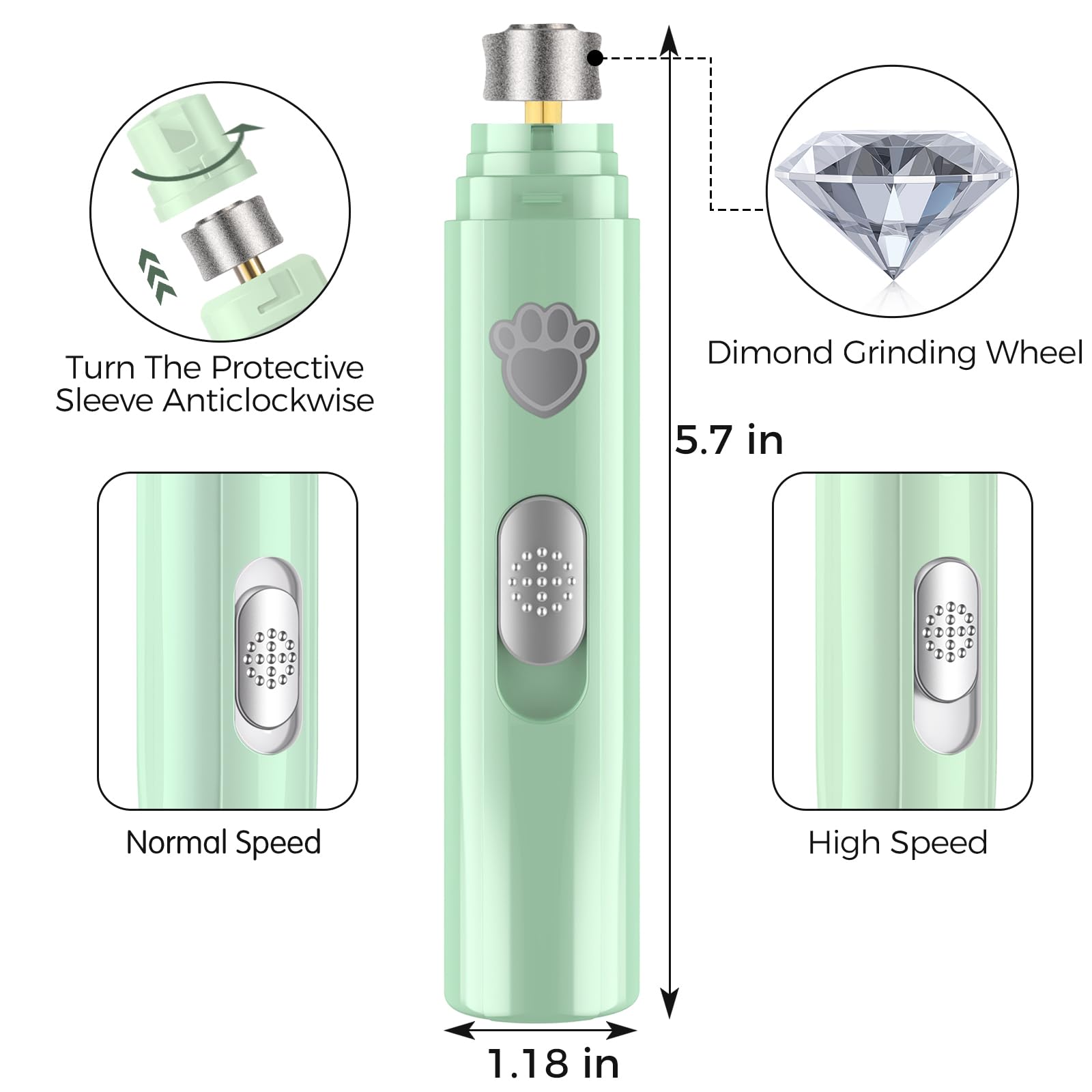 Viwik Dog Nail Grinder, 2-Speed Rechargeable Dog Nail Trimmers For Large Medium & Small Dogs, Upgrade Professional Electric Pet Paws Grooming, Quiet Puppy Grooming Tool, For Dogs Cats