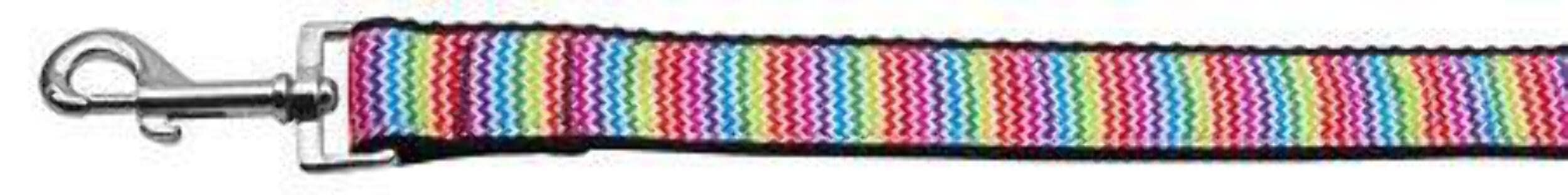 Pet Dog & Cat Nylon Collar or Leash, "Zigzaggy Rainbow" MD Narrow Collar