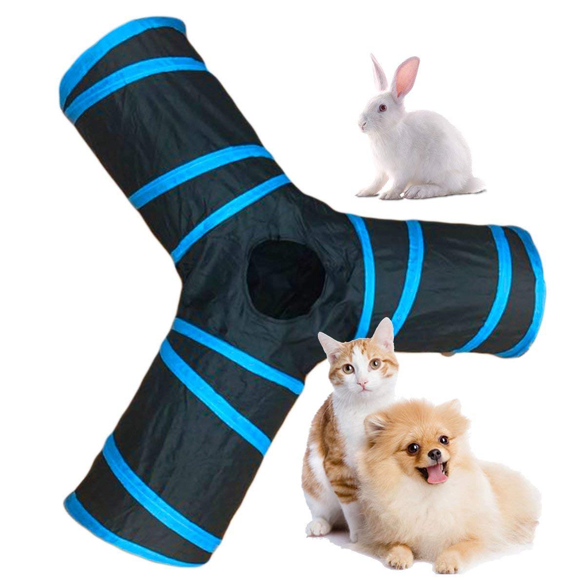 Kittupet Giant Size Joyful Cat Tunnel Toy 3 Way Collapsible For Indoor & Outdoor Play With Hanging Toy Ball For Cat, Rabbit, Gui