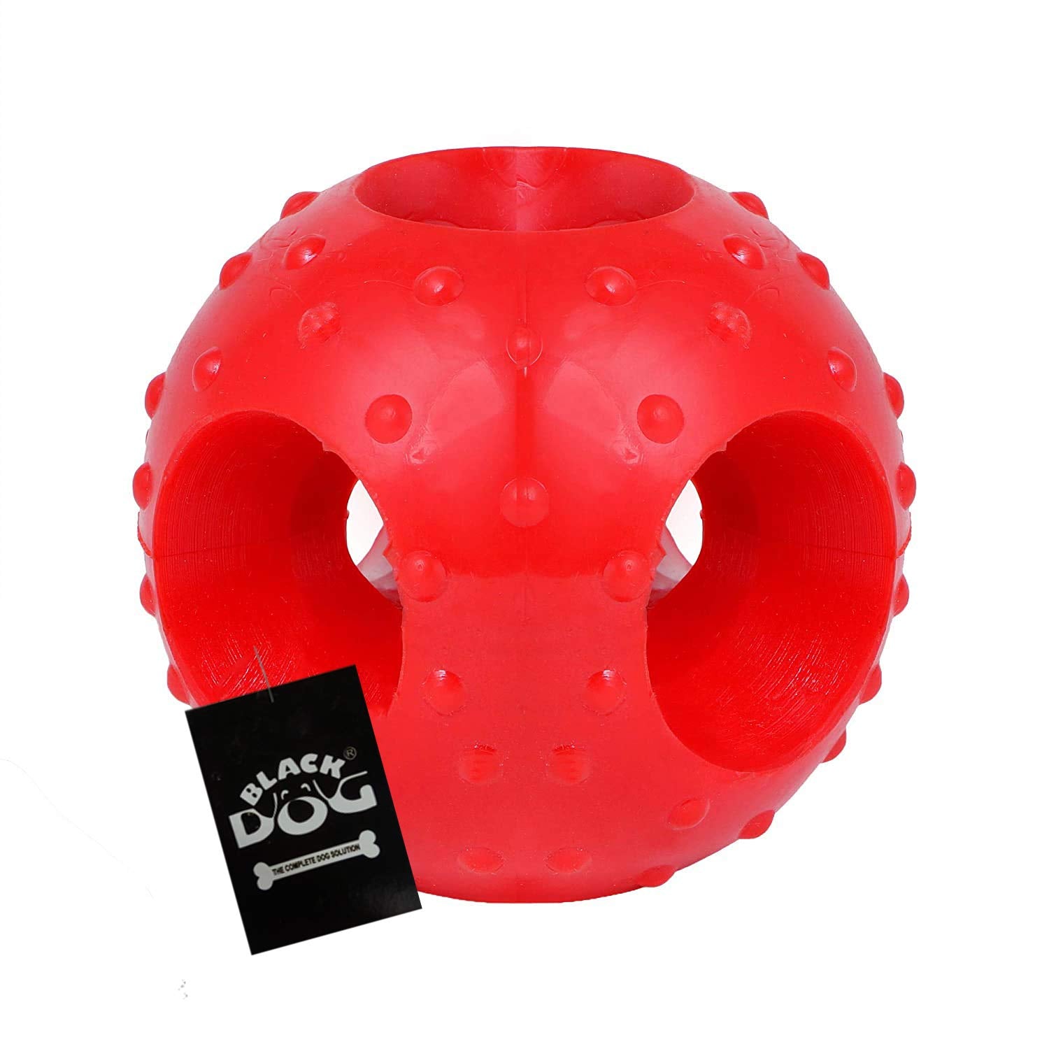 Black Dog Natural Rubber Dental Chew Biting Flavored Ball With Holes Teething Dog Toy (Large) Colour May Vary