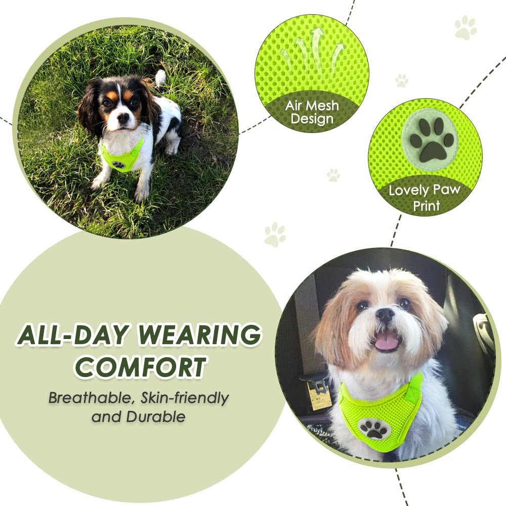 Slowton Dog Car Harness Seat Belt Set, Dog Vest Harness Adjustable Mesh Breathable & Vehicle Safety Seatbelt Tether With Elastic Bungee For Small Medium Large Pets (Lime Green, S)