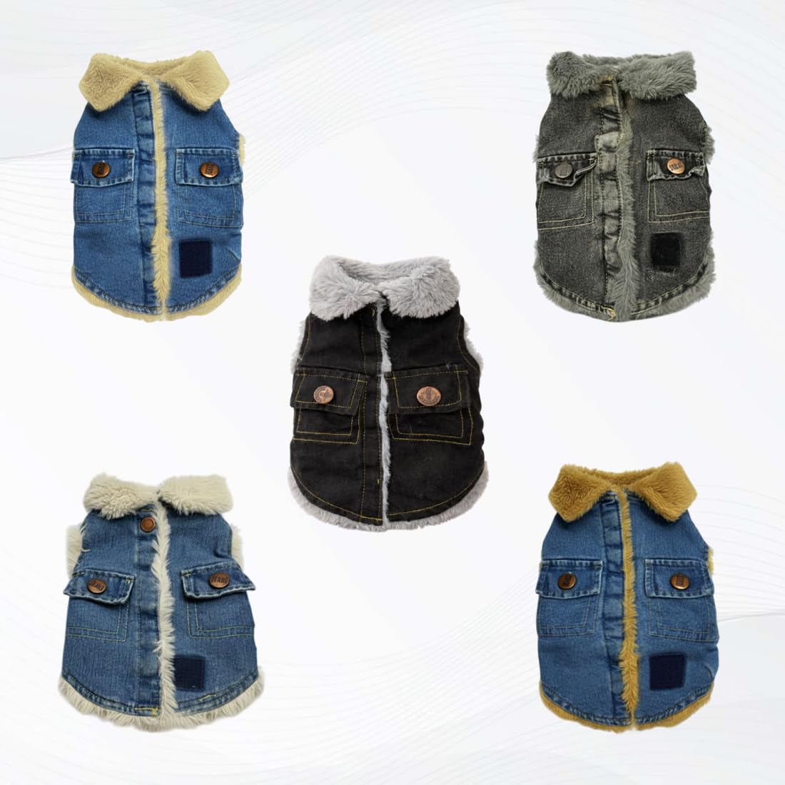 Pet Fun Denim Pet Jacket For Dogs & Cats | FleeceLined Warm Winter Coat | Stylish & Comfortable Dog Jeans Jacket, Lapel Vest, P