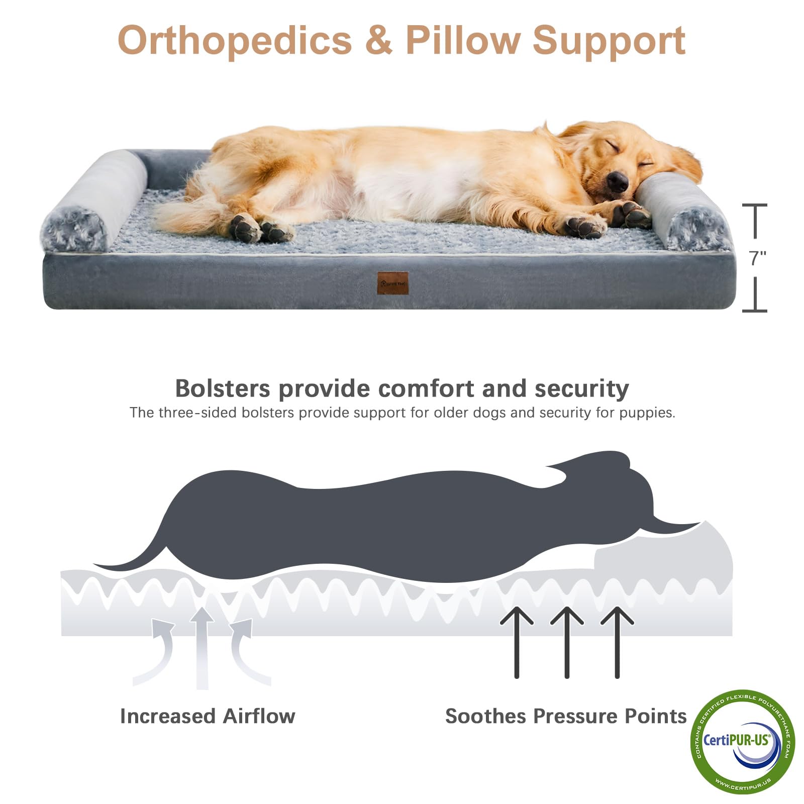 BFPETHOME XL Dog Bed, Waterproof Orthopedic Dog Beds for Extra Large Dogs, Jumber Dog Bed with Washble Cover & Non-Skid Bottom,