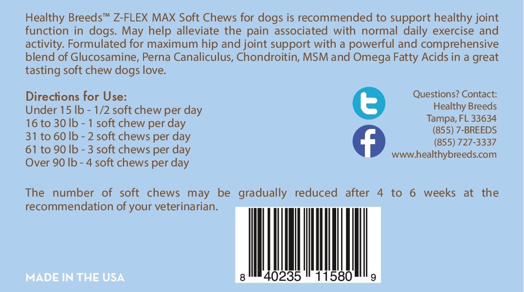 Healthy Breeds Tibetan Terrier Z-Flex Max Hip and Joint Soft Chews 50 Count
