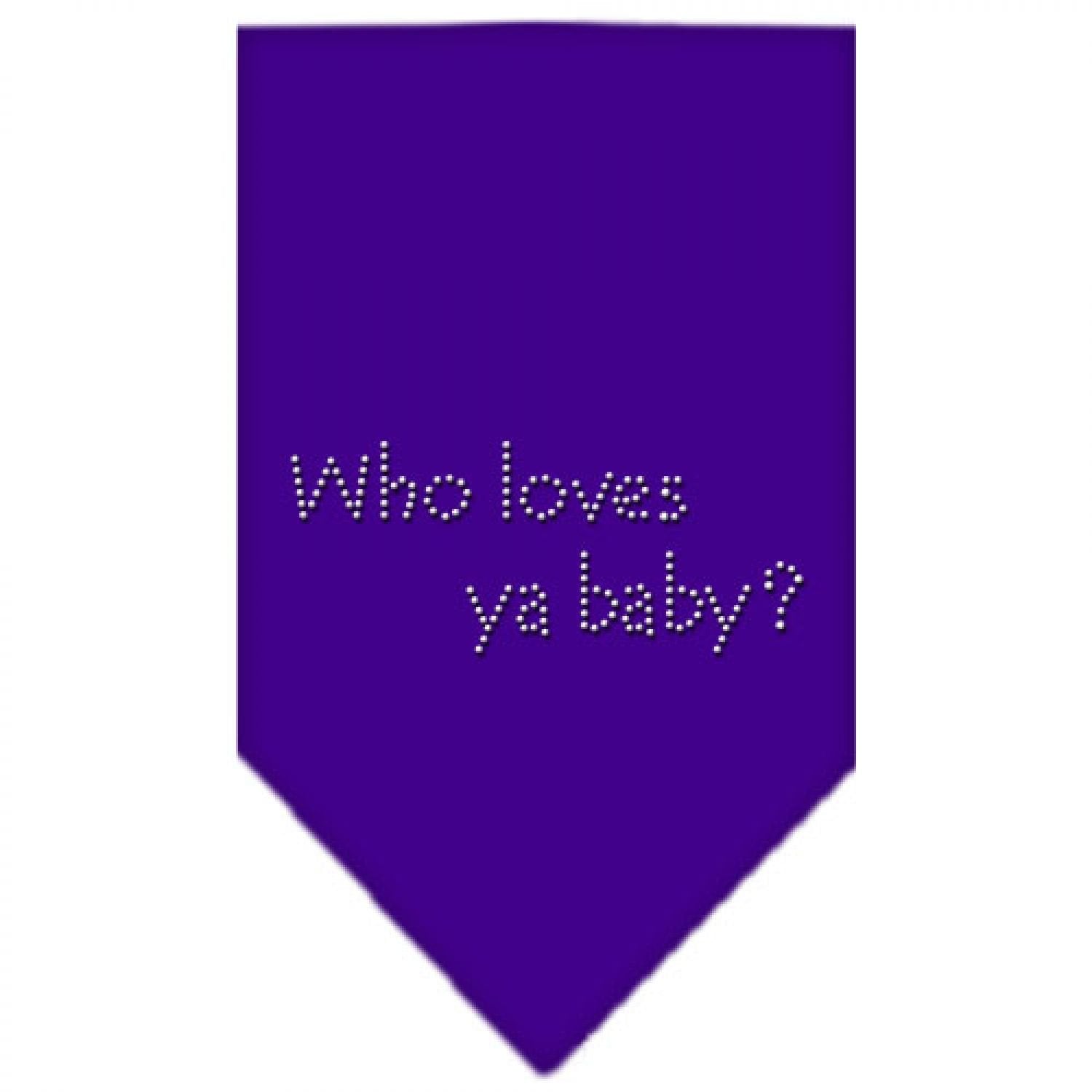 Mirage Pet Products Who Loves Ya Baby Rhinestone Bandana, Large, Purple