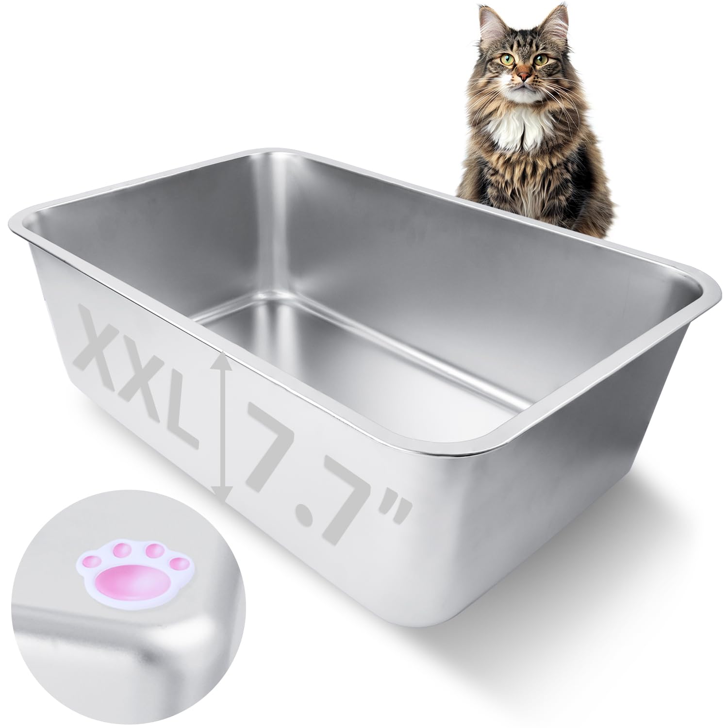 HNeekyr Stainless Steel Cat Litter Box for Adult Cats or Kitty/Kitten 23.6x15.8x8 Rust-Proof, High Side, Non Stick, No Smell, Ea