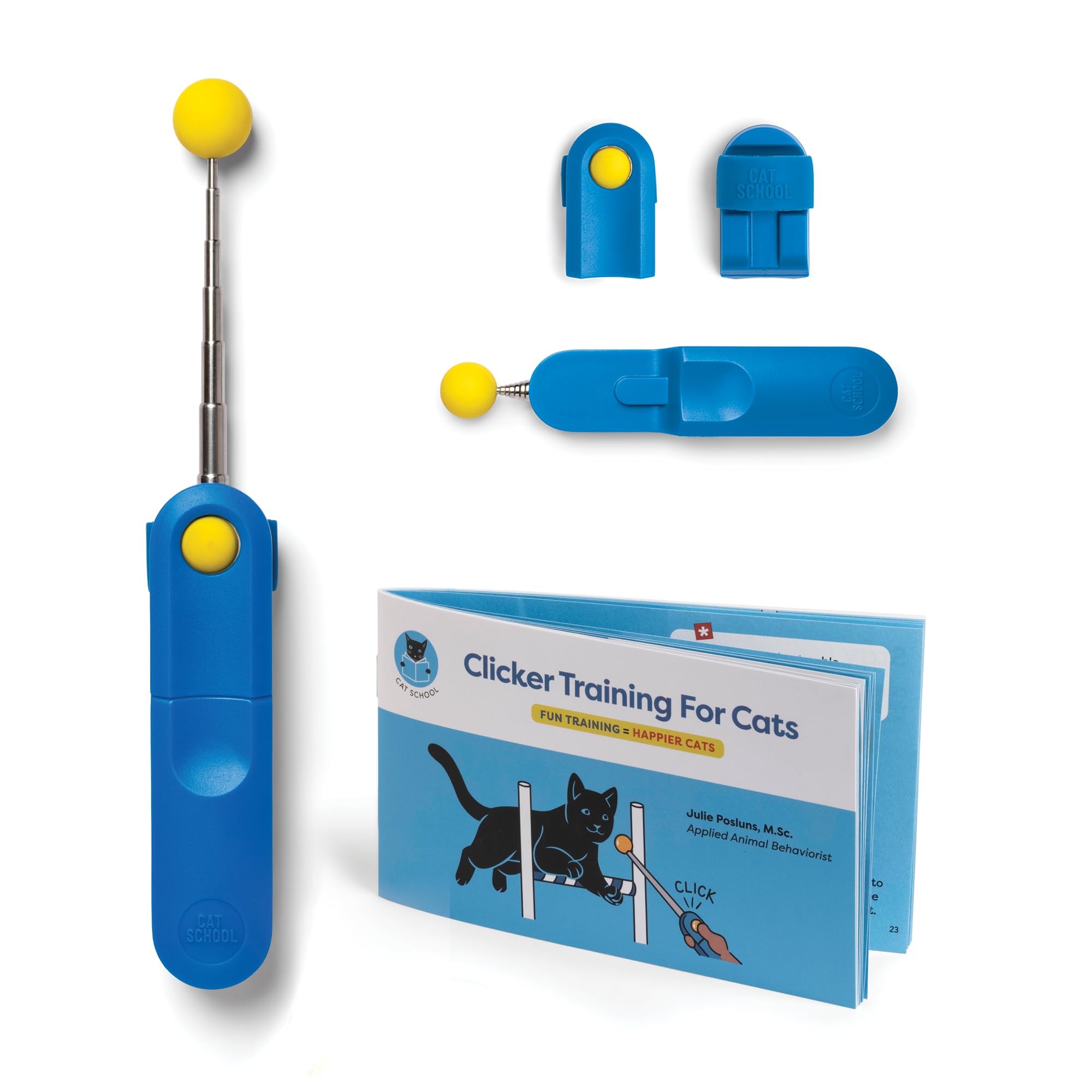 Cat Training Clicker with Detachable Wearable Finger Clicker & Target Stick - Positive Reinforcement Training Tool for Cats - Id