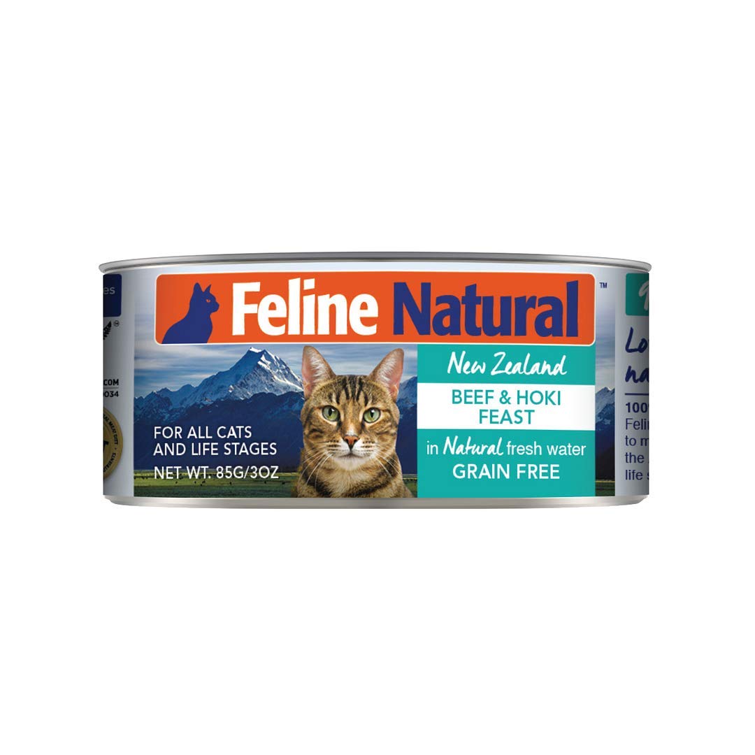 Feline Natural - BPA-Free & Gelatin Free Canned Cat Food - Beef & Hoki, 3oz (Pack of 24)