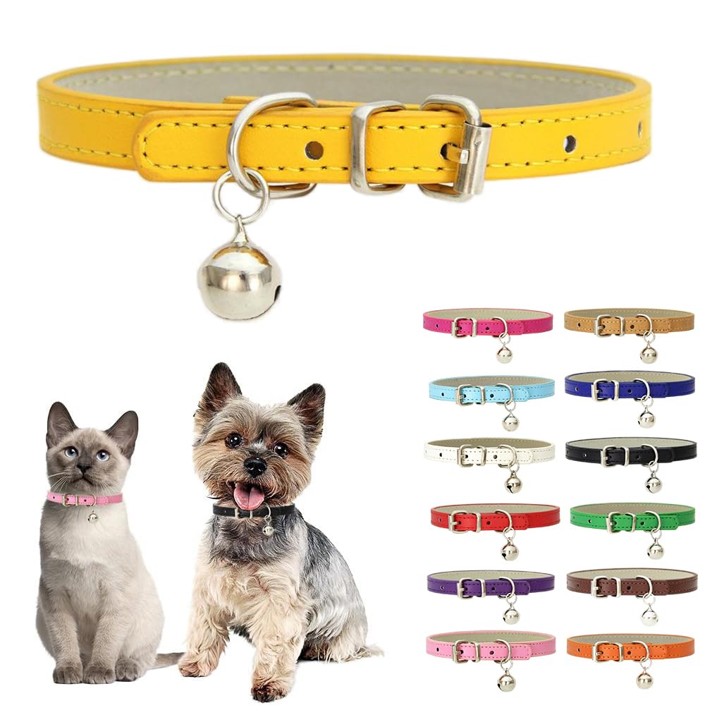 Gold Xxs Dog Collar With Bell,Soft Pu Leather Female Puppy Collar With Bells Basic Girls Cat Collar With Bells For Xxs Xsmall Sm