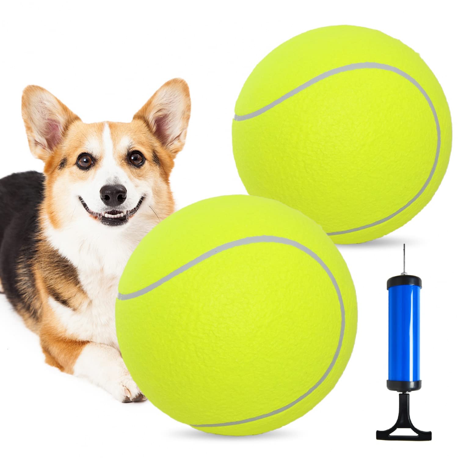 Pomeat 2 Pcs Gaint Tennis Ball For Dogs, 9.5'' Inflatable Large Tennis Balls Pet Chew Toy, Inflatable Rubber Non-Toxic Pet Toy B