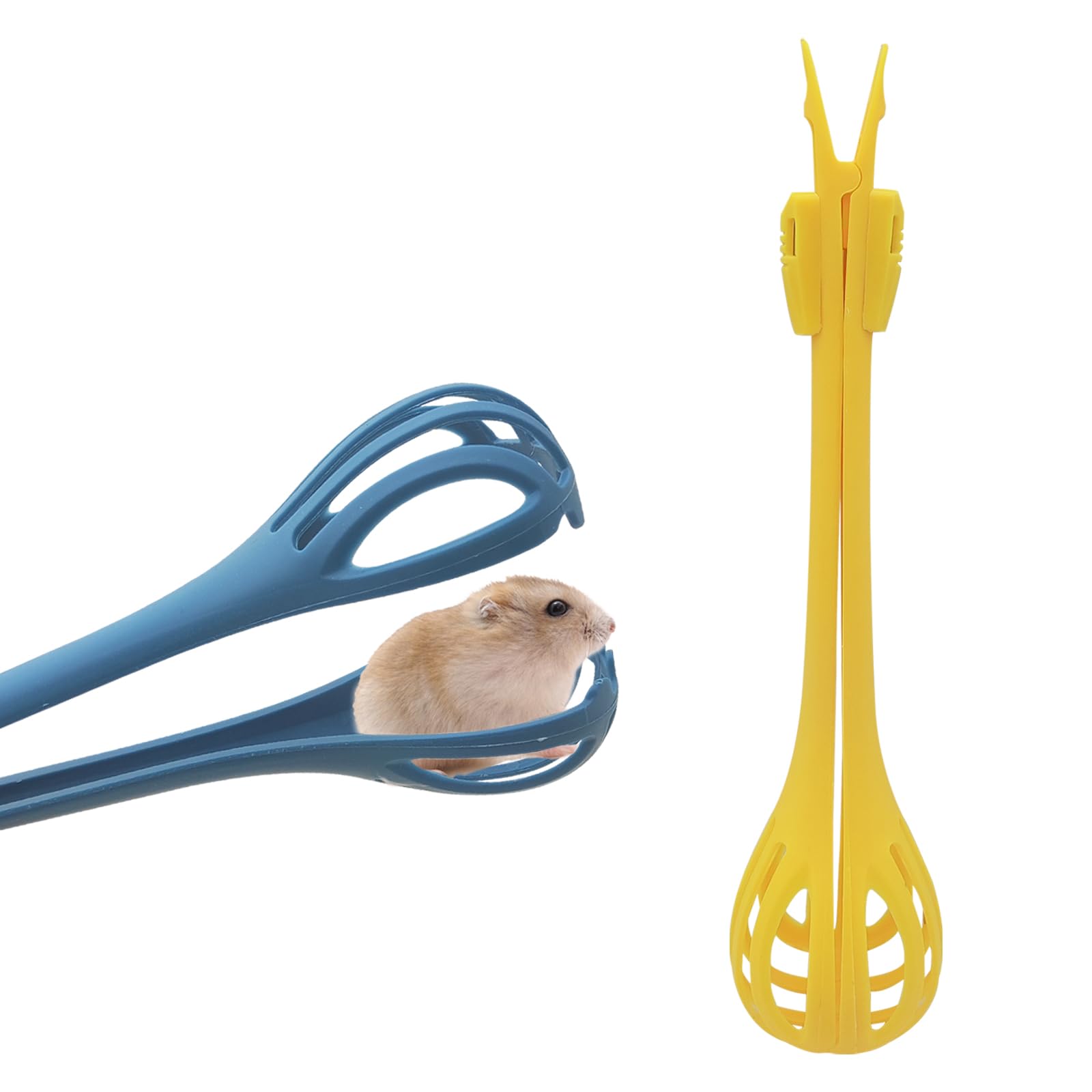 Andiker Anti-Bite Hamster Clips, 2pc Hamster Catcher with Long Handle, Observe and Clean Bedding, Yellow and Blue