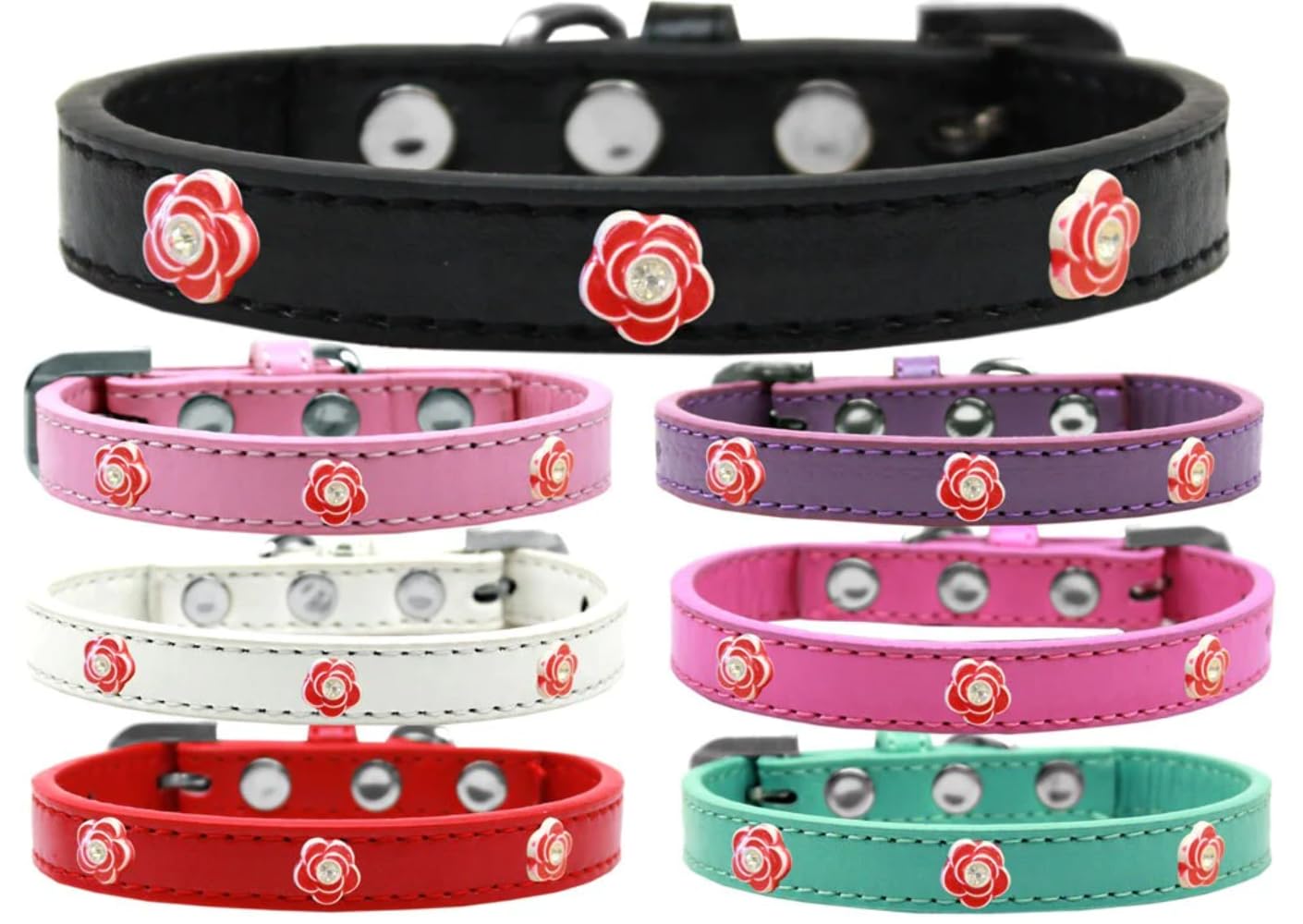 Dog, Puppy & Pet Widget Fashion Collar, Red Roses Lavender 12