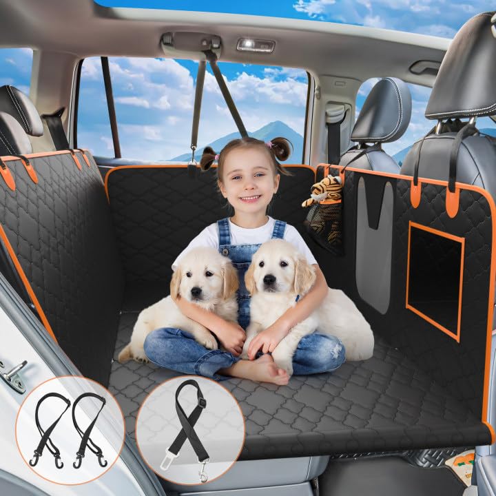 Spacocld Dog Car Seat Cover For Back Seat - Back Seat Extender For Dogs With Hard Bottom Holds 400 Lbs, Waterproof Car Seat Prot