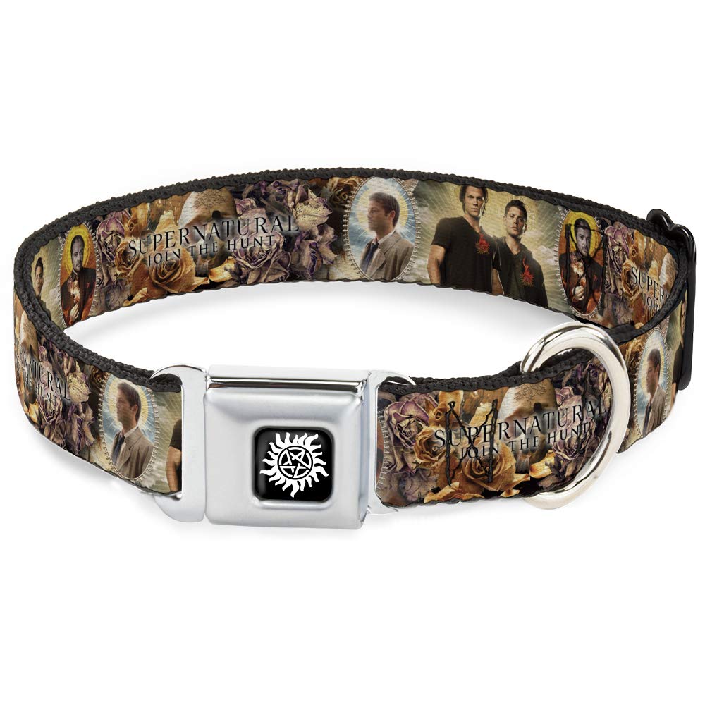 Buckle-Down Dog Collar Seatbelt Buckle Supernatural 4 Character Saintly Icons Skull Roses, 1 Wide - Fits 11-17 Neck - Medium