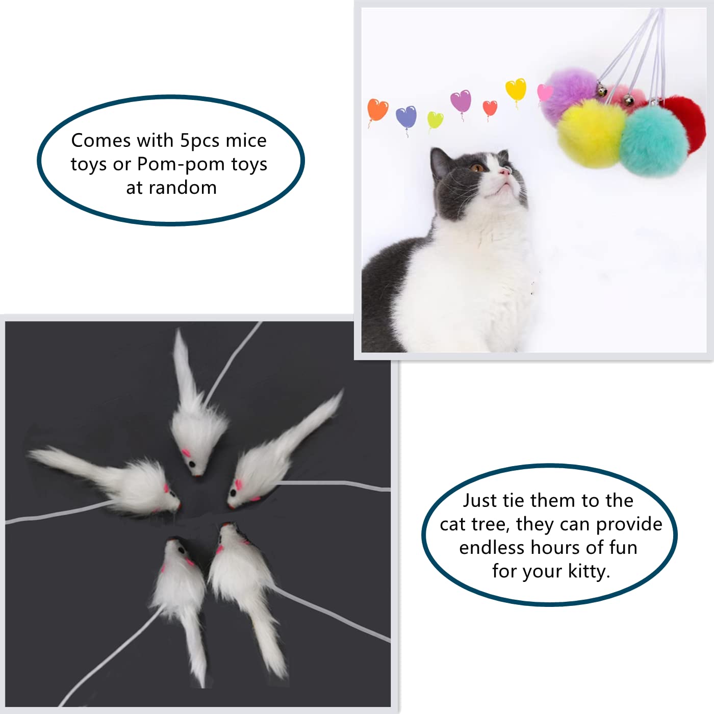 Shengocase 13.2'' Beige Nest Basket Lounger Hammock Bed For Cat Tree Tower Replacement, 5-Pack Hanging Ball Toys With Elastic St