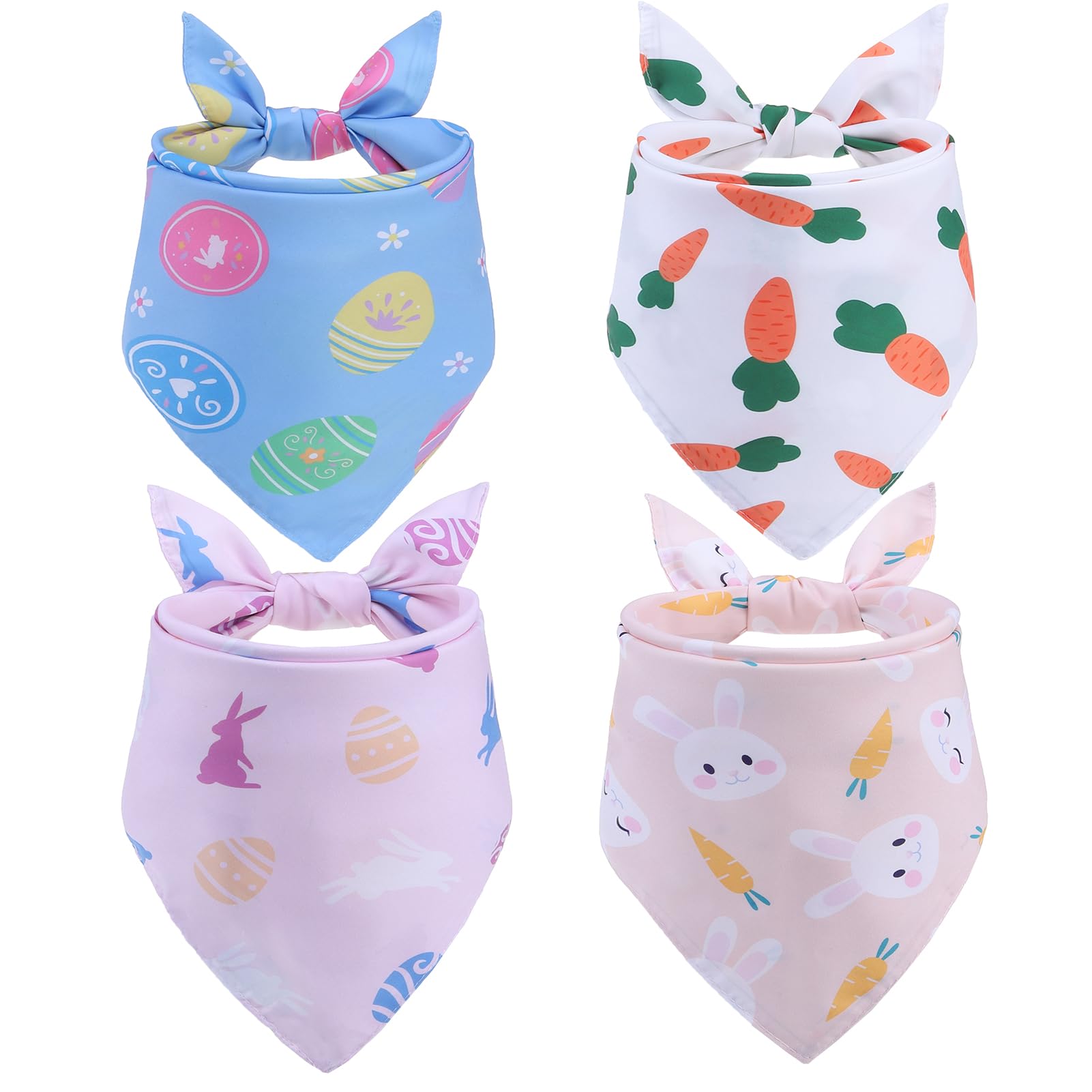 Expawlorer Easter Dog Bandana 4 Pack - Reversible Holiday Bandanas Bunny Printing, Egg Triangle Scarf Pet Costume For Boys And G
