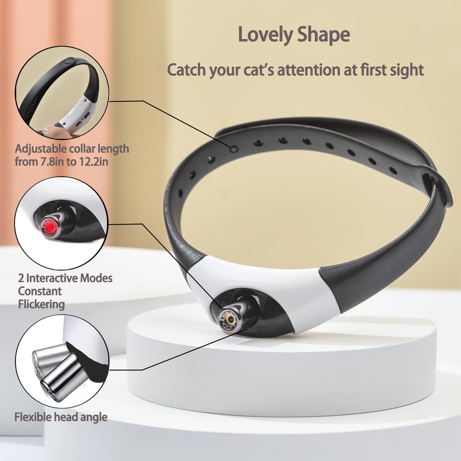 Mzingall Wearable Automatic Cat Collar Laser Toy With Red Light, Interactive Cat Laser Toys For Indoor Cats, Rechargeable Electr