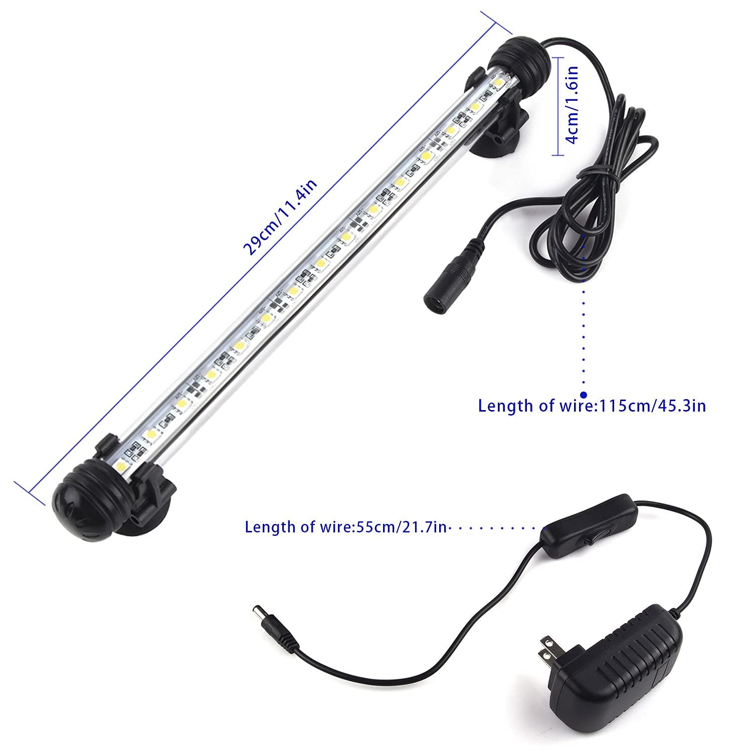 S Smiful Led Aquarium Light, White Fish Tank Light Underwater Submersible Bright Ip68 Waterproof Crystal Glass Leds Lights Strip