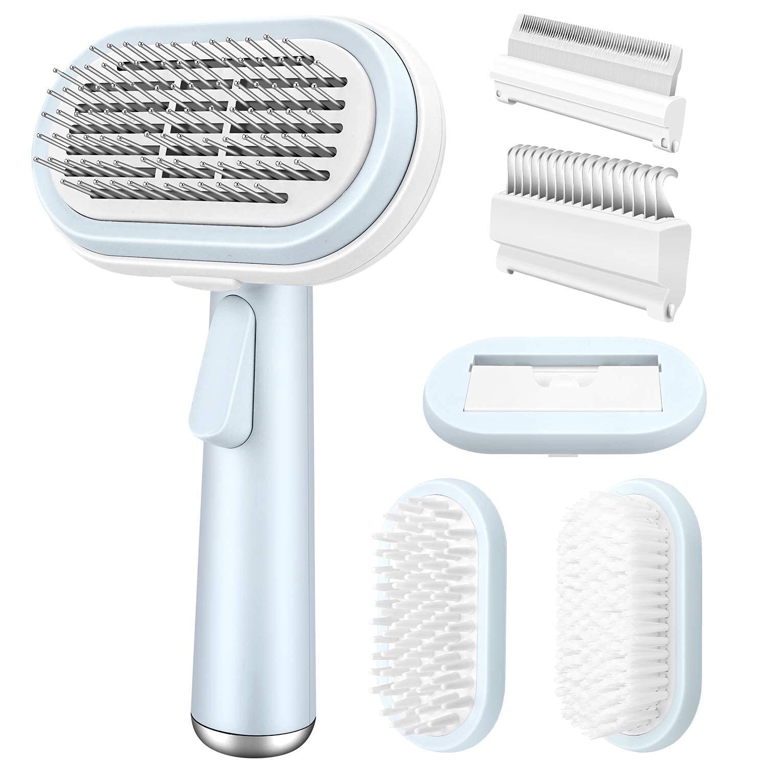 Pet Needs Grooming Kit Self Cleaning Brush, Bristle Brush, Dematting Comb, Deshedding Comb, Massage And Bath Brush For Dogs & Ca