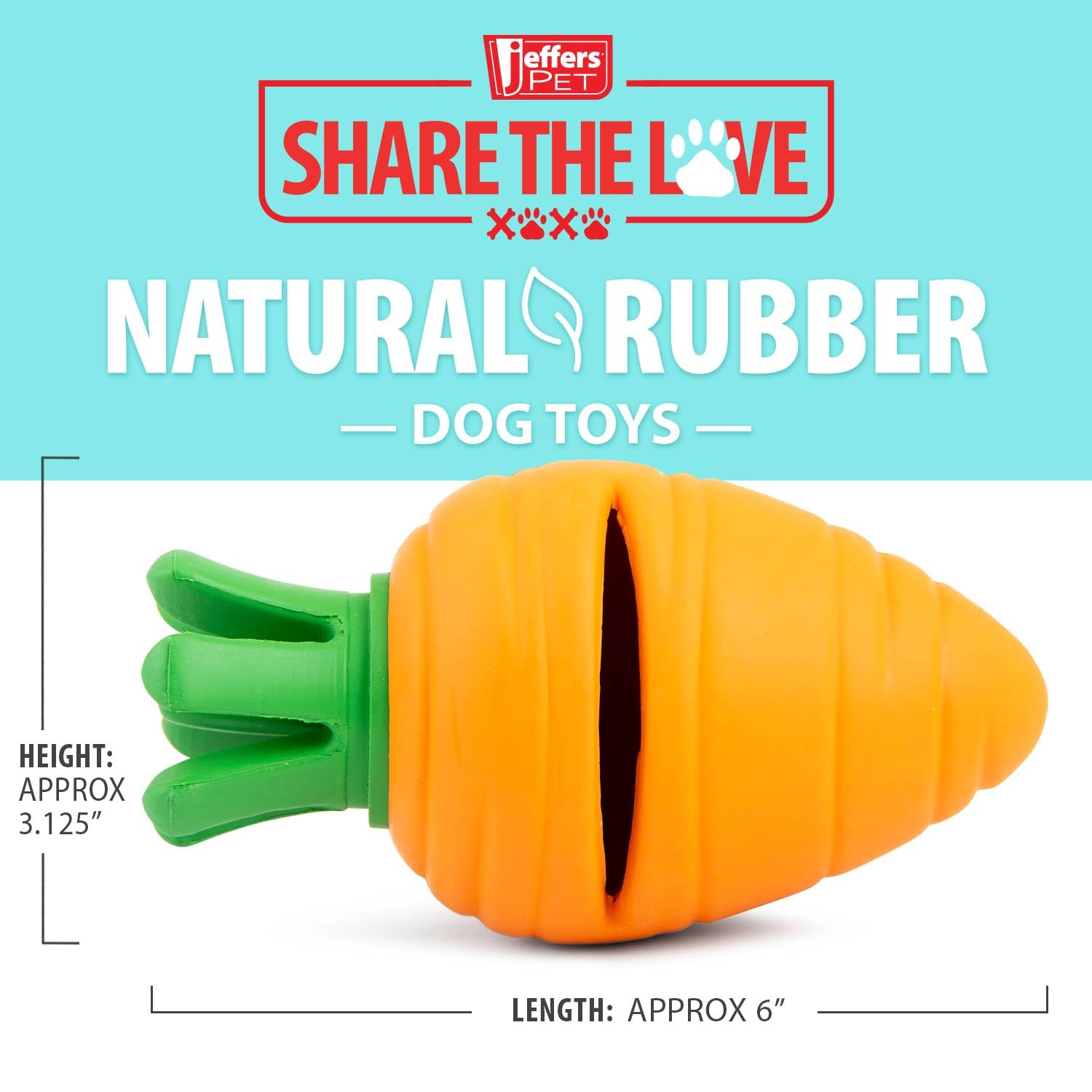 Jeffers Pet Natural Rubber Dog Chew Toy - Carrot, Medium - Treat Dispensing, Vanilla Scent, Durable, Non-Toxic, Dishwasher Safe,