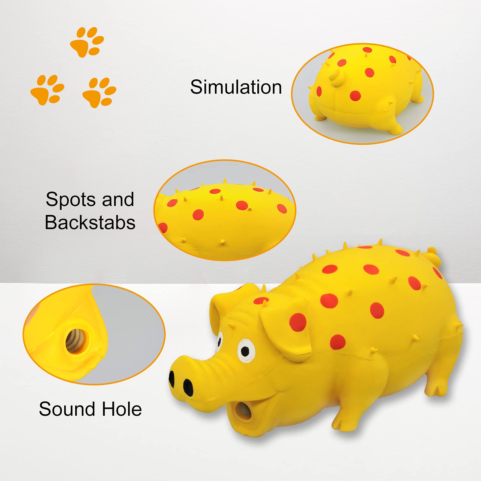 Andiker Dog Squeaky Toy, Dots Latex Dog Chew Toys With A Oinks Sound Squeaker Grunting Pig Dog Toy Durable Self Play 8' Dog Squeeze Toy For Dental Biting Chasing To Kill Boring Time (Yellow)