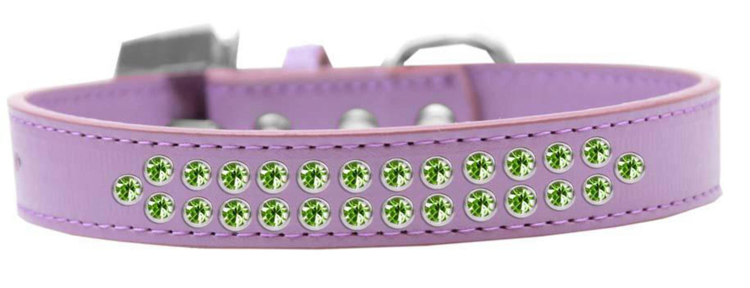 Mirage Pet Products Two Row Lime Green Crystal Lavender Dog Collar, Size 16
