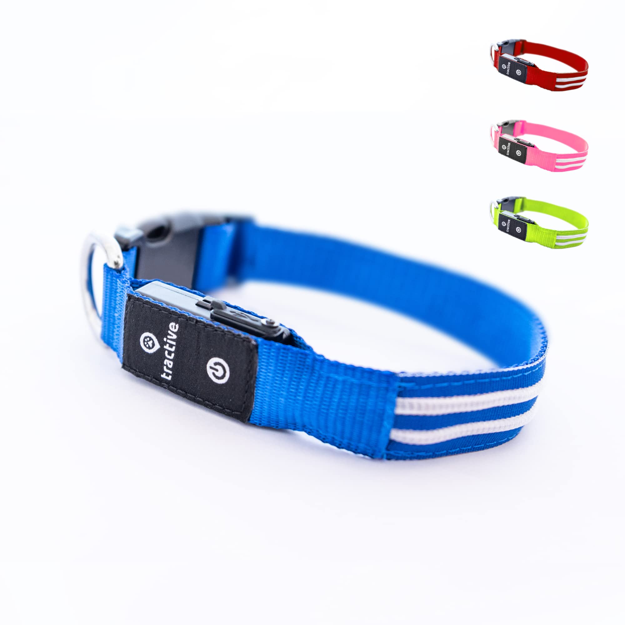 Tractive Led Light Up Dog Collar Usb Rechargeable Waterproof (Blue), Medium