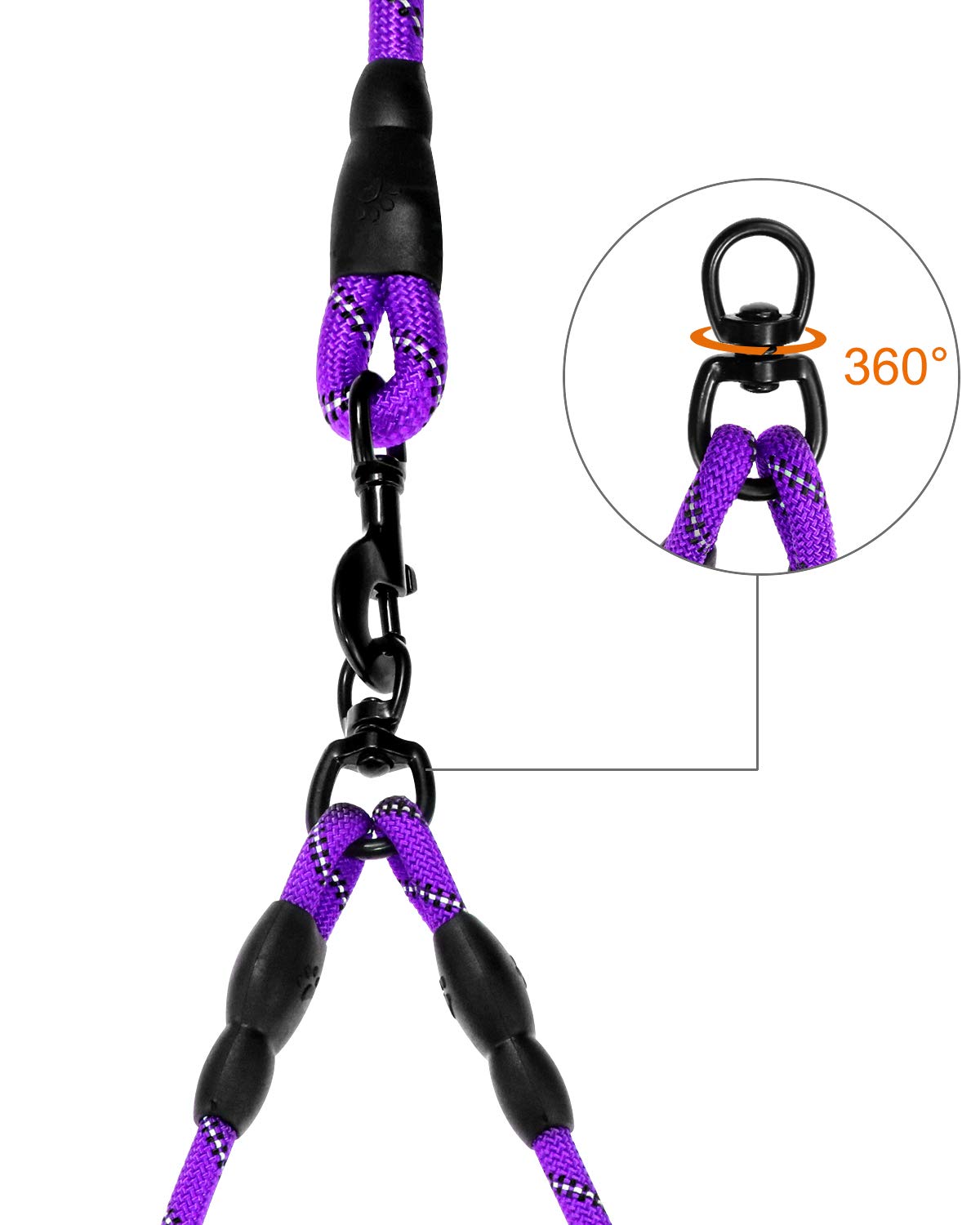 Taglory Double Dog Leash | Reflective Rope | No Tangle | Double Leash For Two Dogs | Puppy Small Medium Breeds | Purple