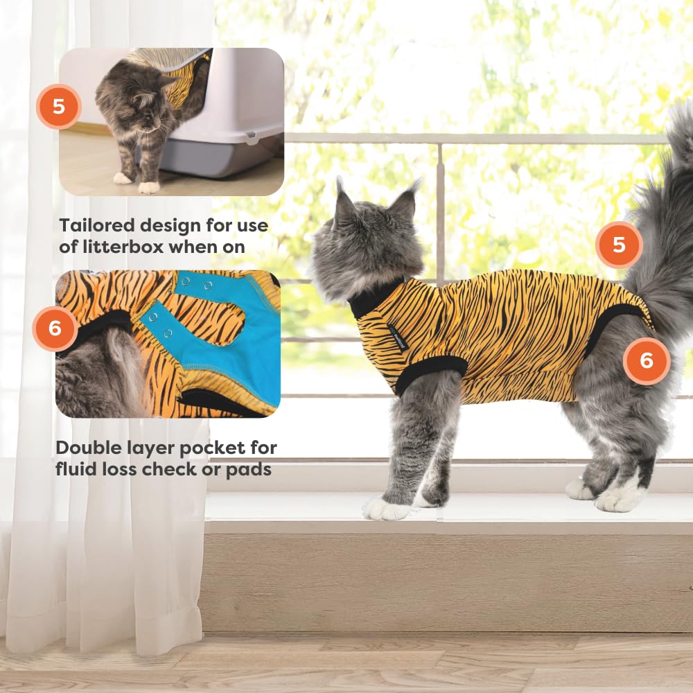 Suitical Cat Recovery Suit For Spay, Neuter, Suture, Incision, & Skin Conditions - Breathable Fabric With Back Opening - Xs, Tig