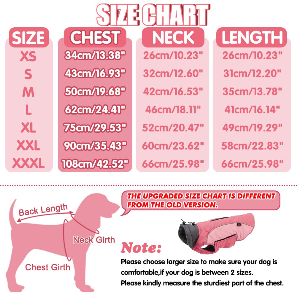 Emust Winter Dog Coats, Fleece Dog Apparel For Cold Weather, British Style Windproof Warm, Mix-Pink, Xs