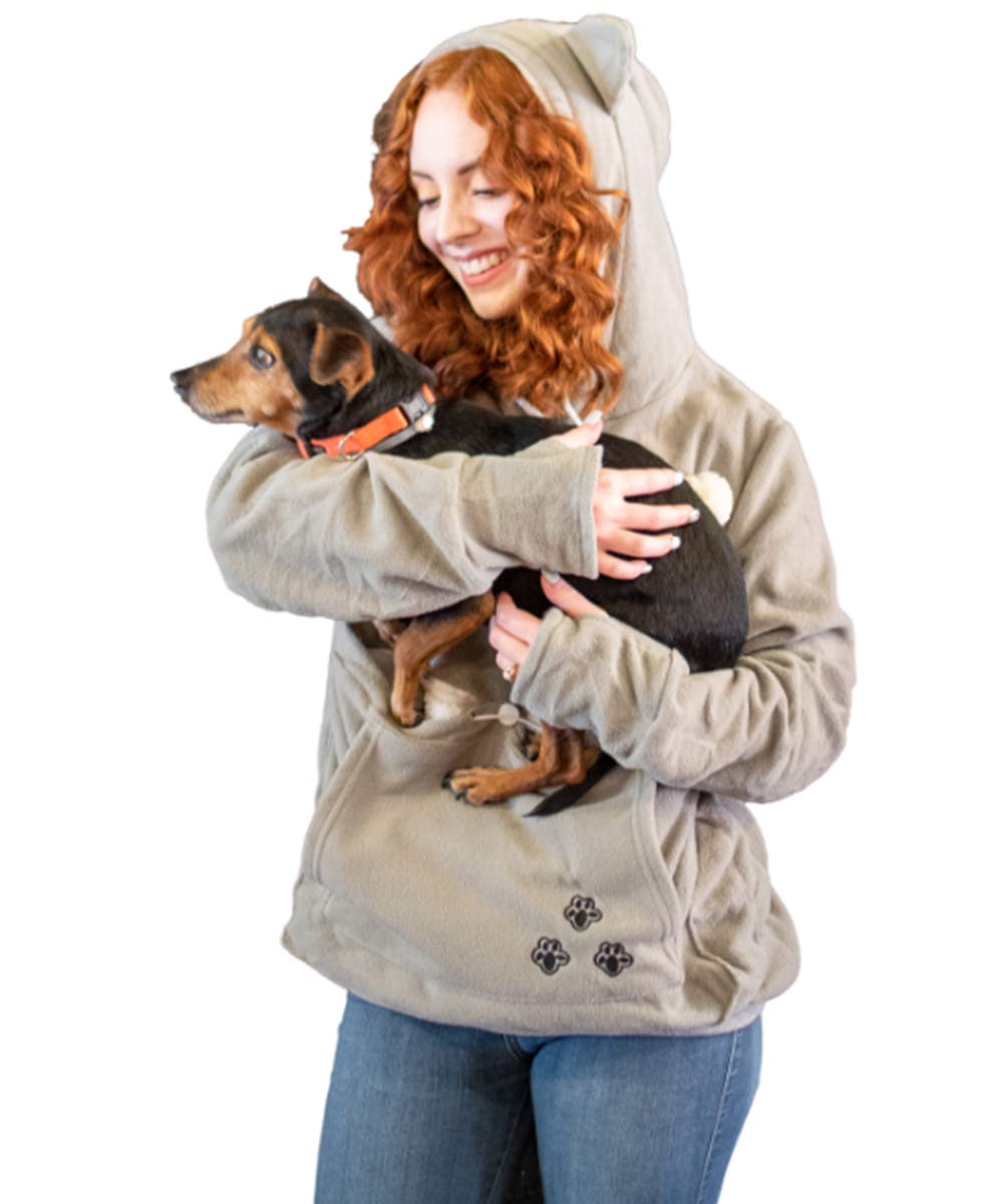Unisex Big Pouch Hoodie Long Sleeve Pet Dog Holder Carrier Sweatshirt (Xx-Large, Grey-Fleece)