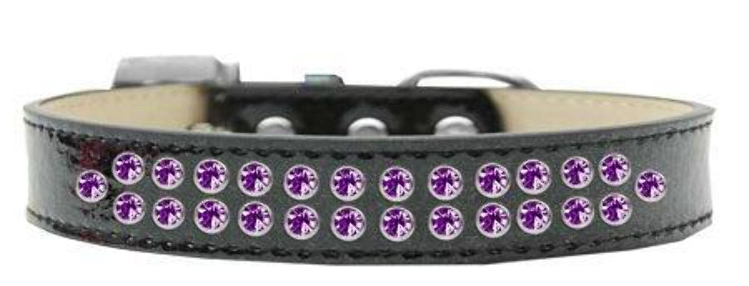 Mirage Pet Products Two Row Purple Crystal Light Pink Dog Collar, Size 14