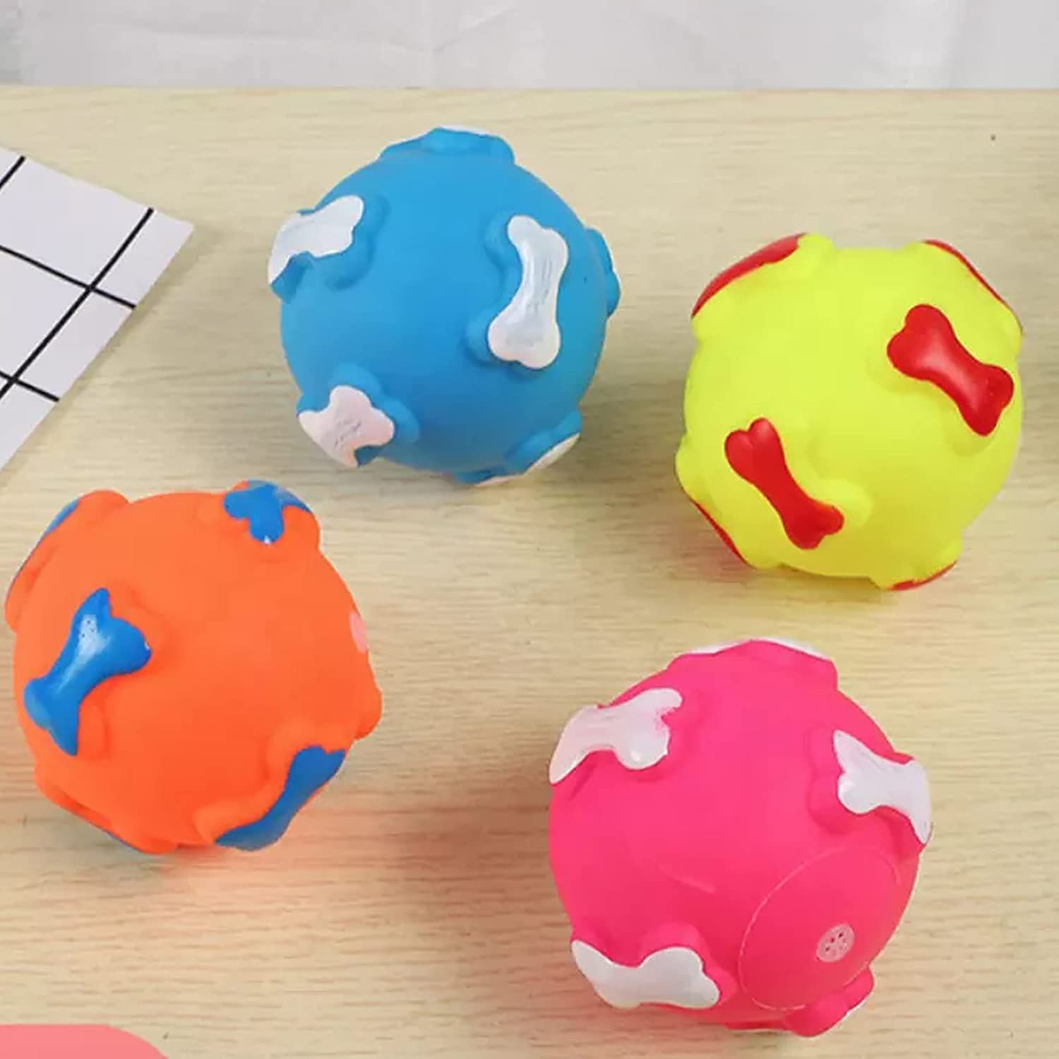 Dog Trust Squeaky Toys For Puppy,Bone Design Ball Shaped Teething, Dog Chew Christmas Small Dogs Squeaker Latex Rubber Soft Ball