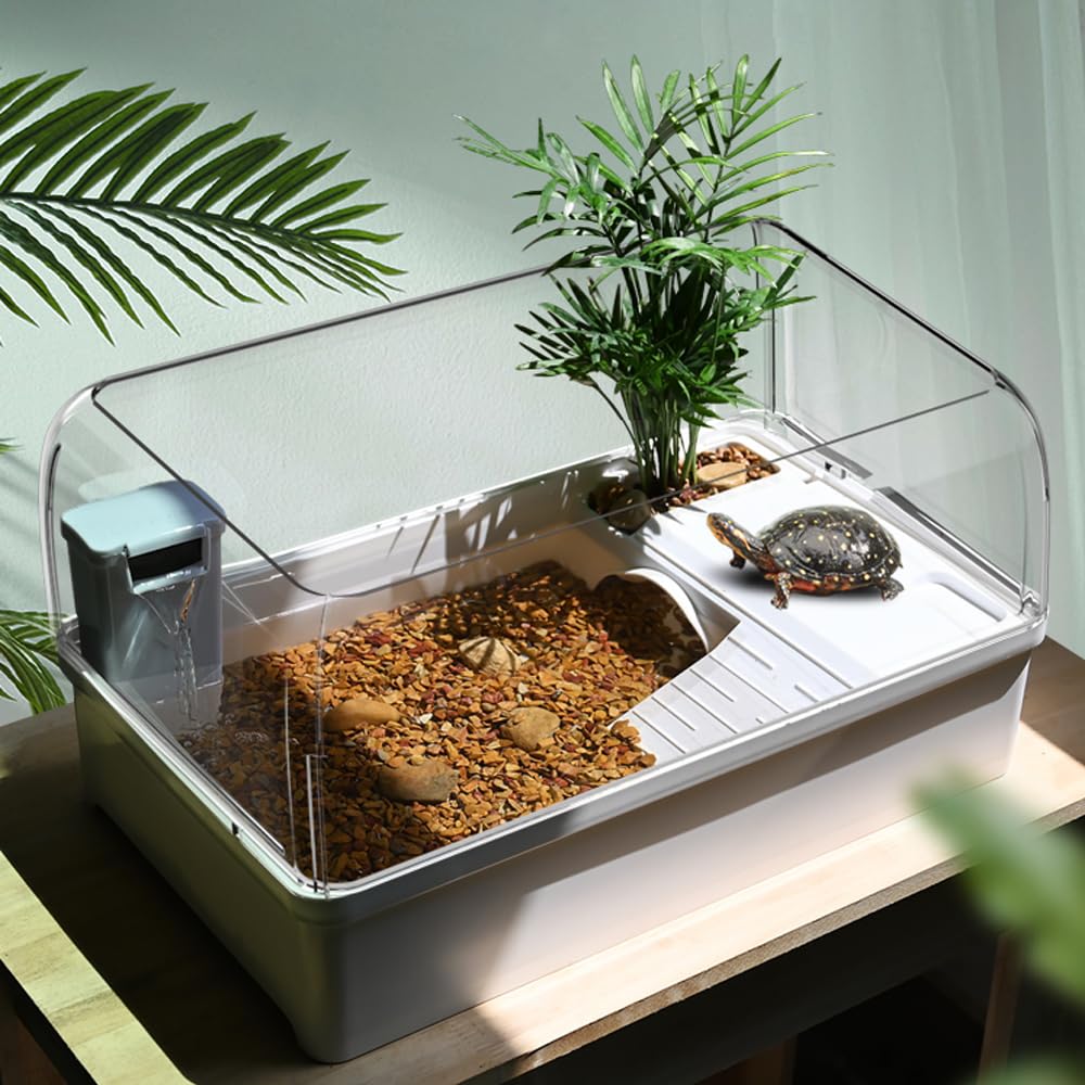 Flushbay Turtle Tank With Basking Platform Multi-Functional Areas Acrylic Turtle Aquarium Tank With 360 Panoramic View For Turtl