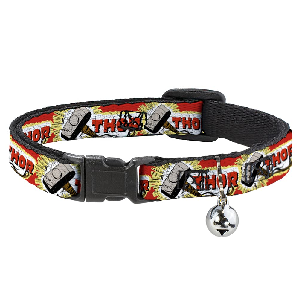 Cat Collar Breakaway Thor Hammer Red Yellow White 8 To 12 Inches 0.5 Inch Wide (Bac-Wth005-Nm)