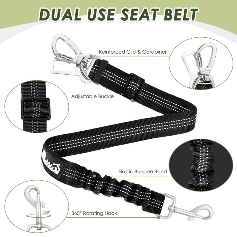 Slowton Dog Seat Belt Harness For Car, Dog Car Harness Adjustable Mesh Breathable & Dog Seatbelt Safety Tether With Elastic Bungee For Small Medium Large Pets(Orange, Double Clip, M)