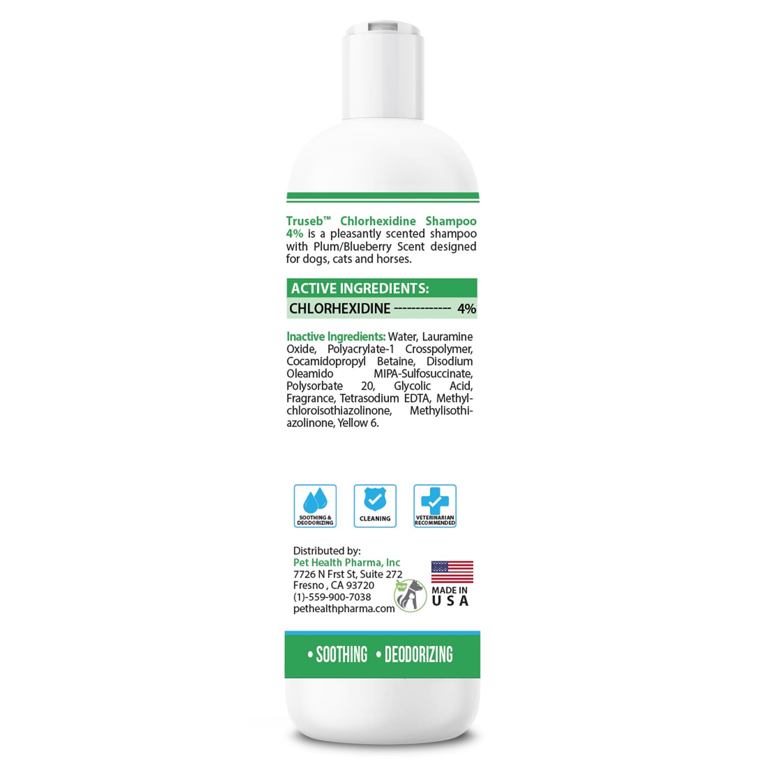 Pet Health Pharma Truseb Chlorhexidine 4% Shampoo for Dogs, Cats, Horses - 12 oz - Plum/Blueberry Scent