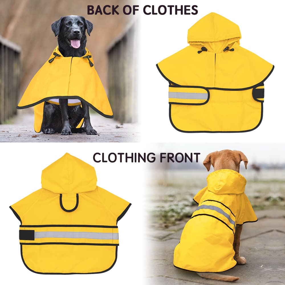 Candofly Dog Raincoat Hooded Poncho - Adjustable Waterproof Dog Rain Jacket Lightweight Reflective Dog Rain Coat Pet Slicker For Small Medium Large Dogs (Large, Yellow)
