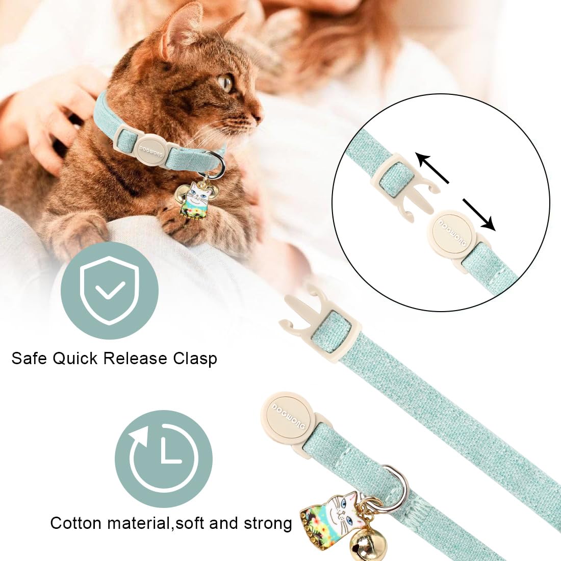 Cat Collar,2 Pack Green Cat Collars Breakaway With Bell
