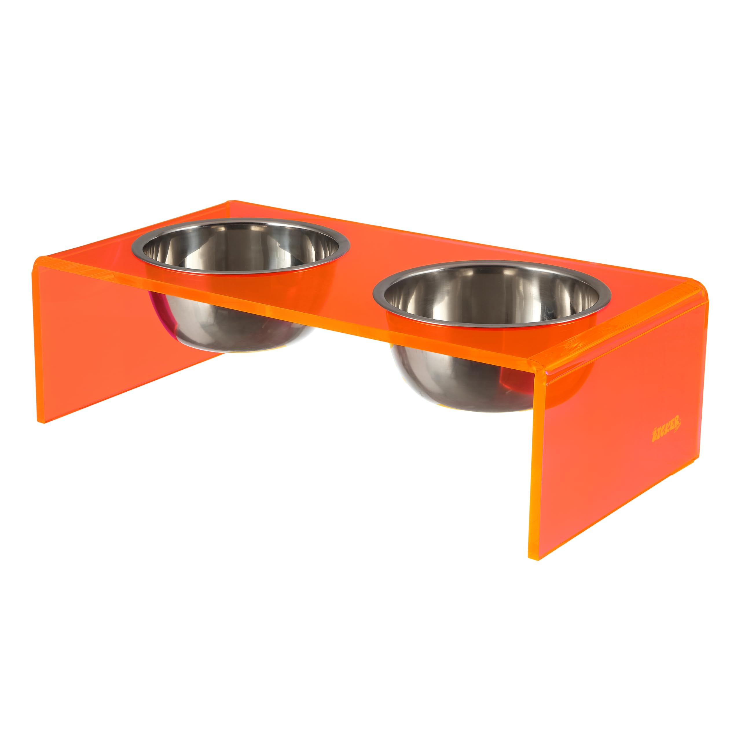 The LICKER Store DBL2000E Keaton 5 Small/Medium Modern Acrylic Rectangular Elevated Pet Feeder with 20oz 2-Stainless Steel Bowls