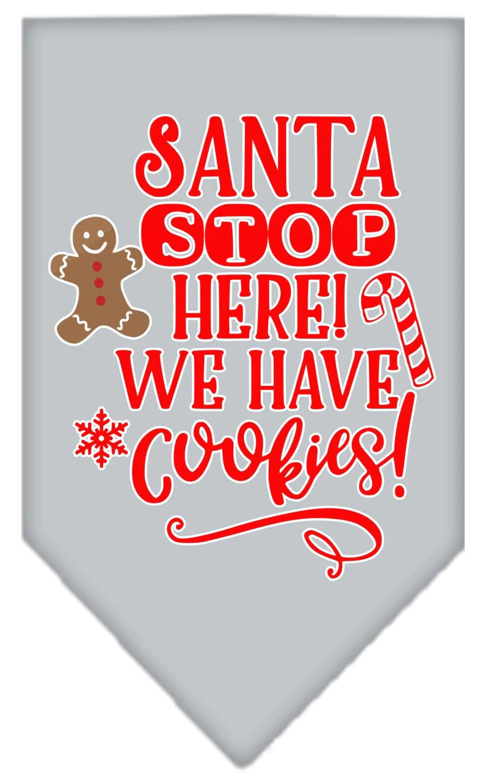 Christmas Pet and Dog Bandana Screen Printed, "Santa, Stop Here! We Have Cookies!" Light Pink Small
