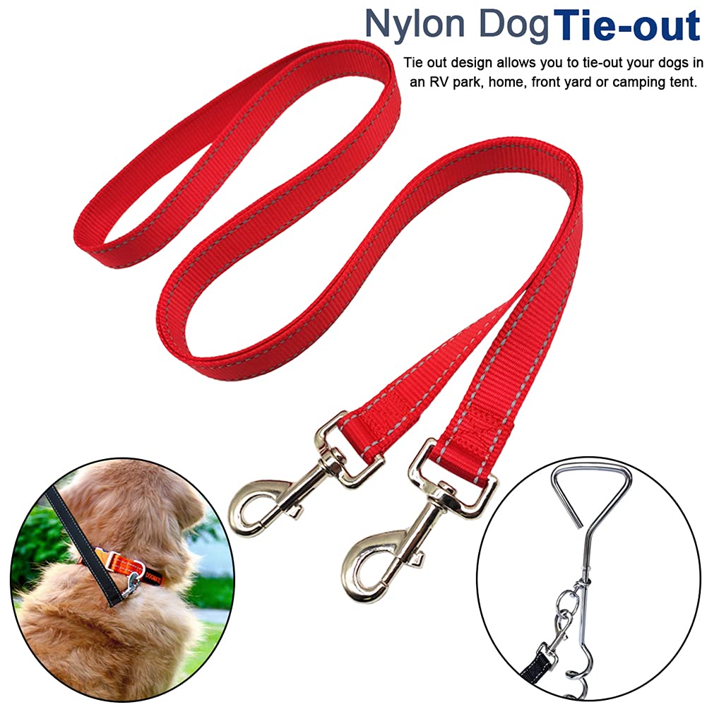 Sepxufore 6Foot Tie Out Nylon Dog Leash, Heavy Duty 1' Wide Reflective Thick Lead For Medium Large Dogs Indoor Outdoor Front Yard Camping (Red)
