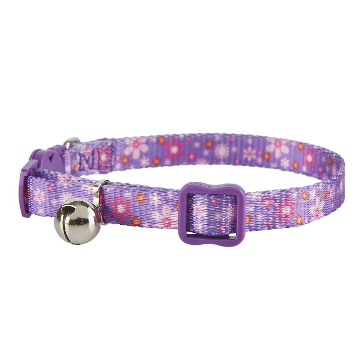 Yudote Breakaway Cat Collar With Bell, 2 Pack Of Adjustable Floral Cat Collars Cute Safety Purple Pink Kitty Strawberry Collar