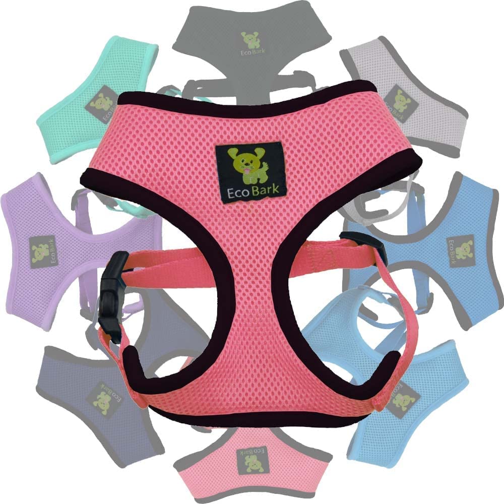 Ecobark Dog Harness - Eco-Friendly Max Comfort Harnesses - Luxurious Soft Mesh Halter - Over The Head Harness Vest- No Pull And No Choke For Puppy, Small Breeds & Medium Dogs (Large, Light Pink)