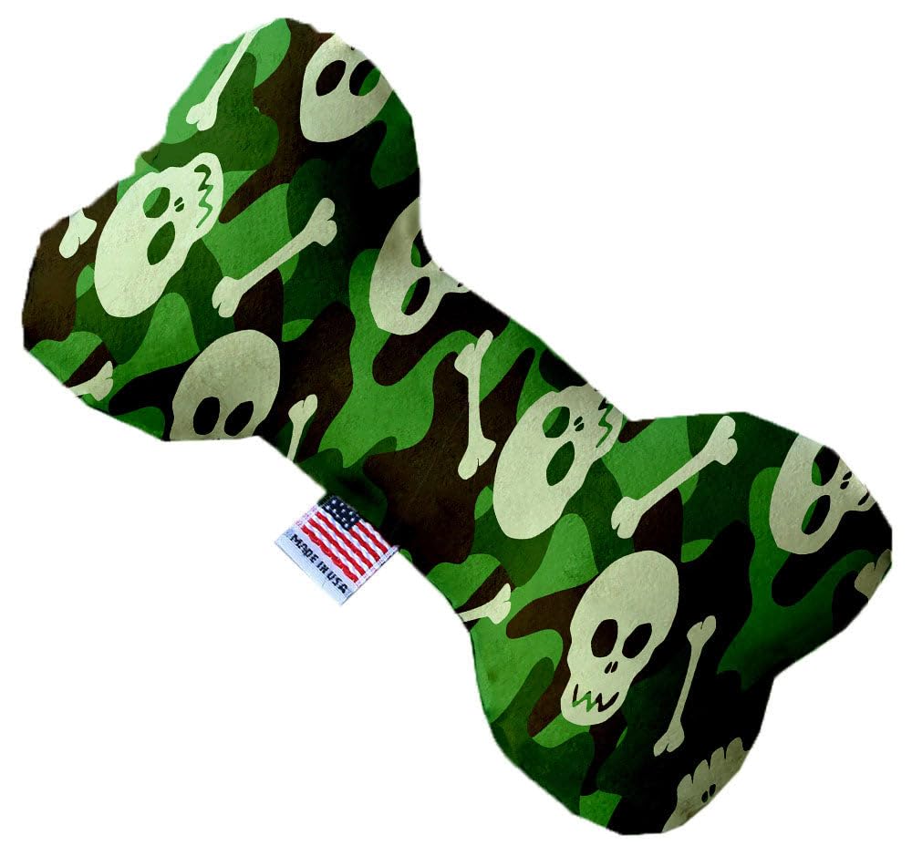 Pet and Dog Plush Heart or Bone Toy, "Skulls Group" (Available in different sizes, and 12 different pattern options!) Green Camo Skulls 6" Plush Bone